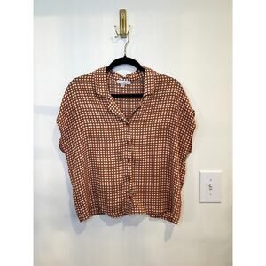 Maison d’Amélie Paris Boho Blouse Womens M Orange Geometric Print Button Front